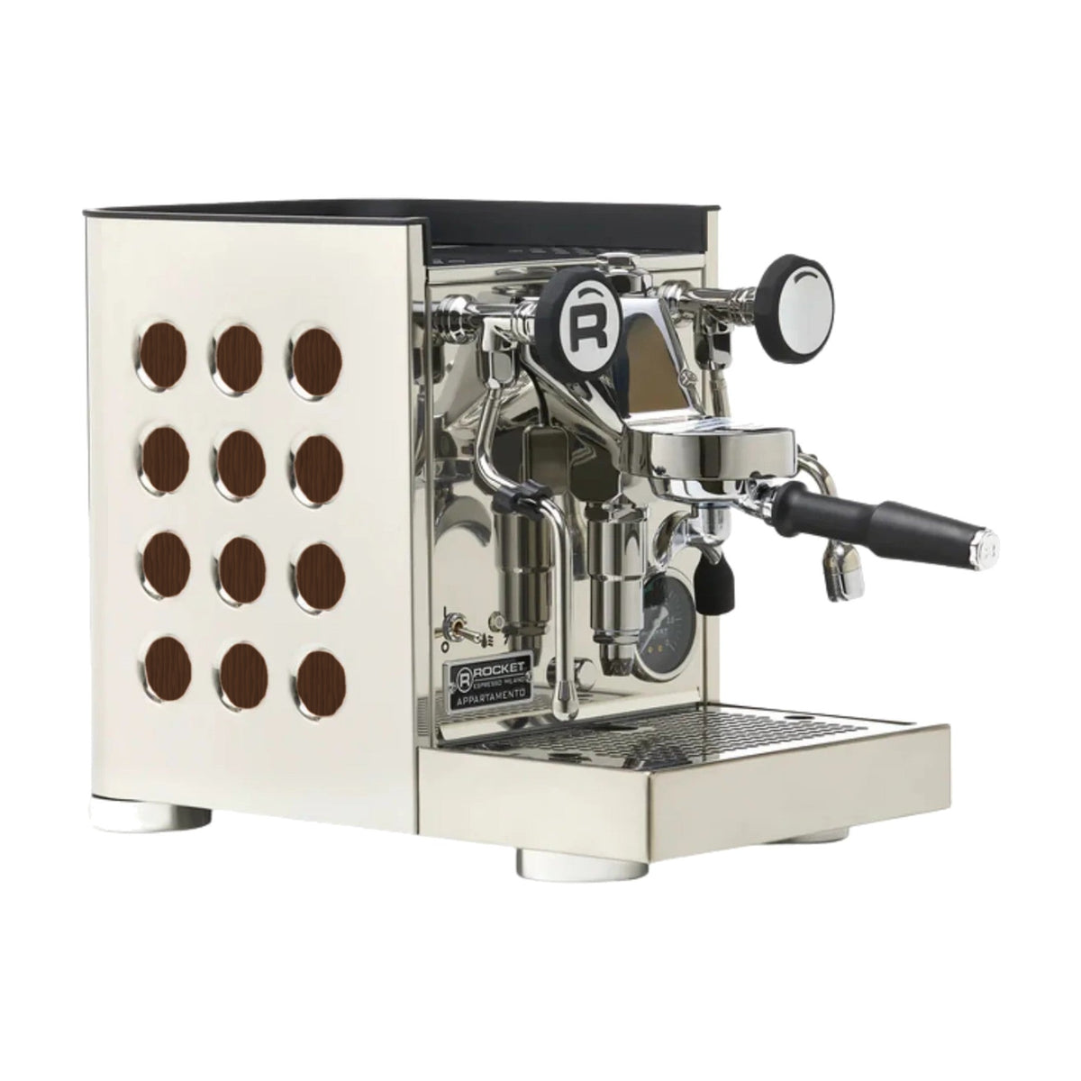 Espresso Machine Appartamento TCA Rocket Espresso Domestica – Inox/Wood – Side View – Colour Digitally Matched