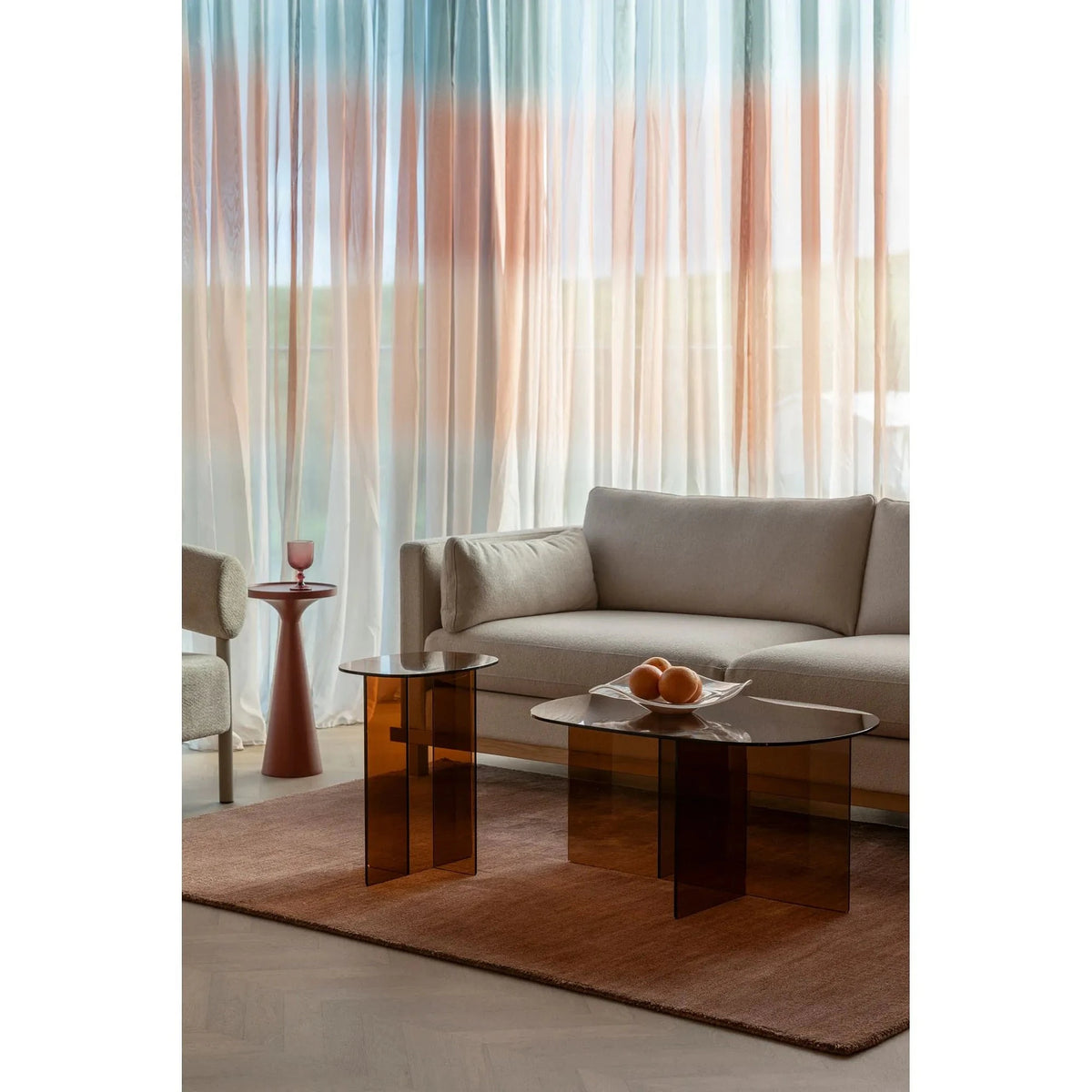 Coffee Table Linea Brown Domestica – Lifestyle – Living Room with a Grey Sofa