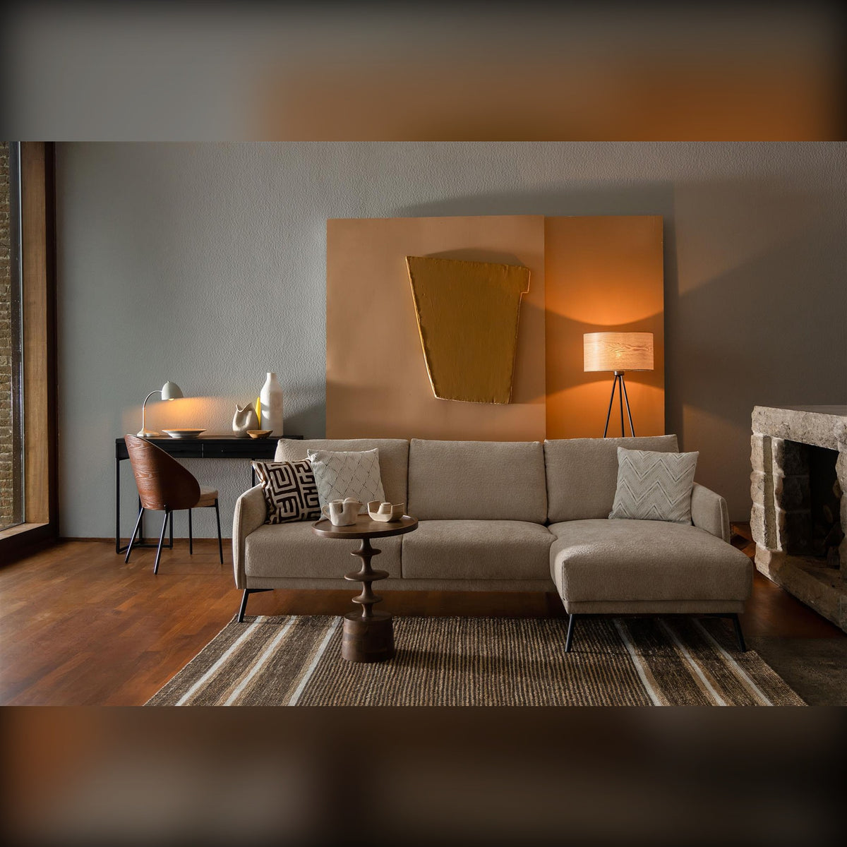 Dining Chair Rodin Beige Domestica – Lifestyle – Living Room with Sofa