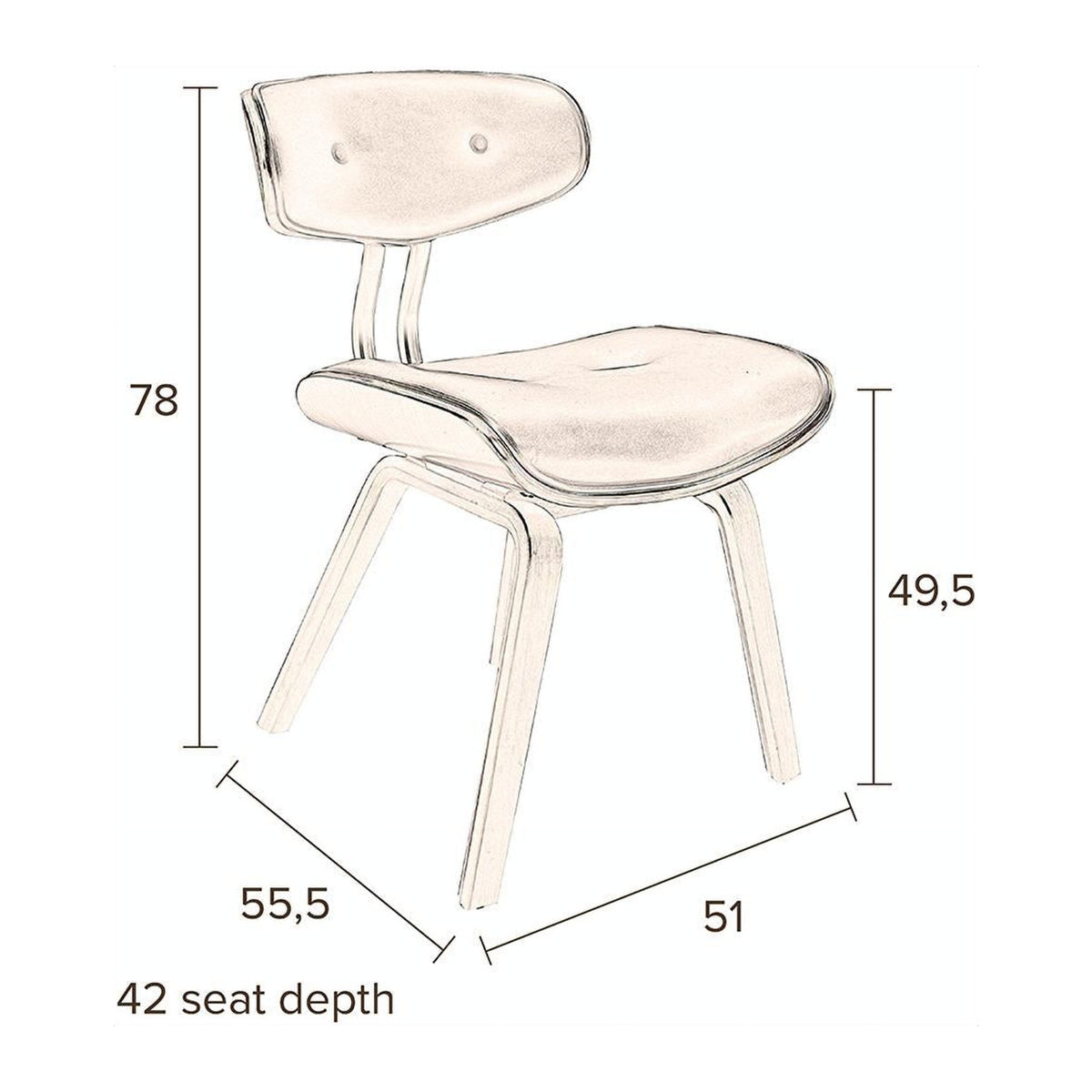 Dining Chair Cecile Natural Domestica – Dimensions Sketch of a Different Chair Model