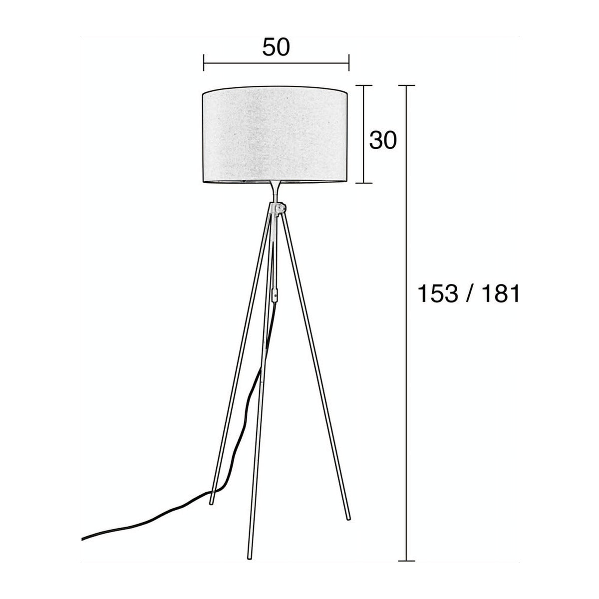 Floor Lamp Lesley Black Domestica – Dimensions Drawing