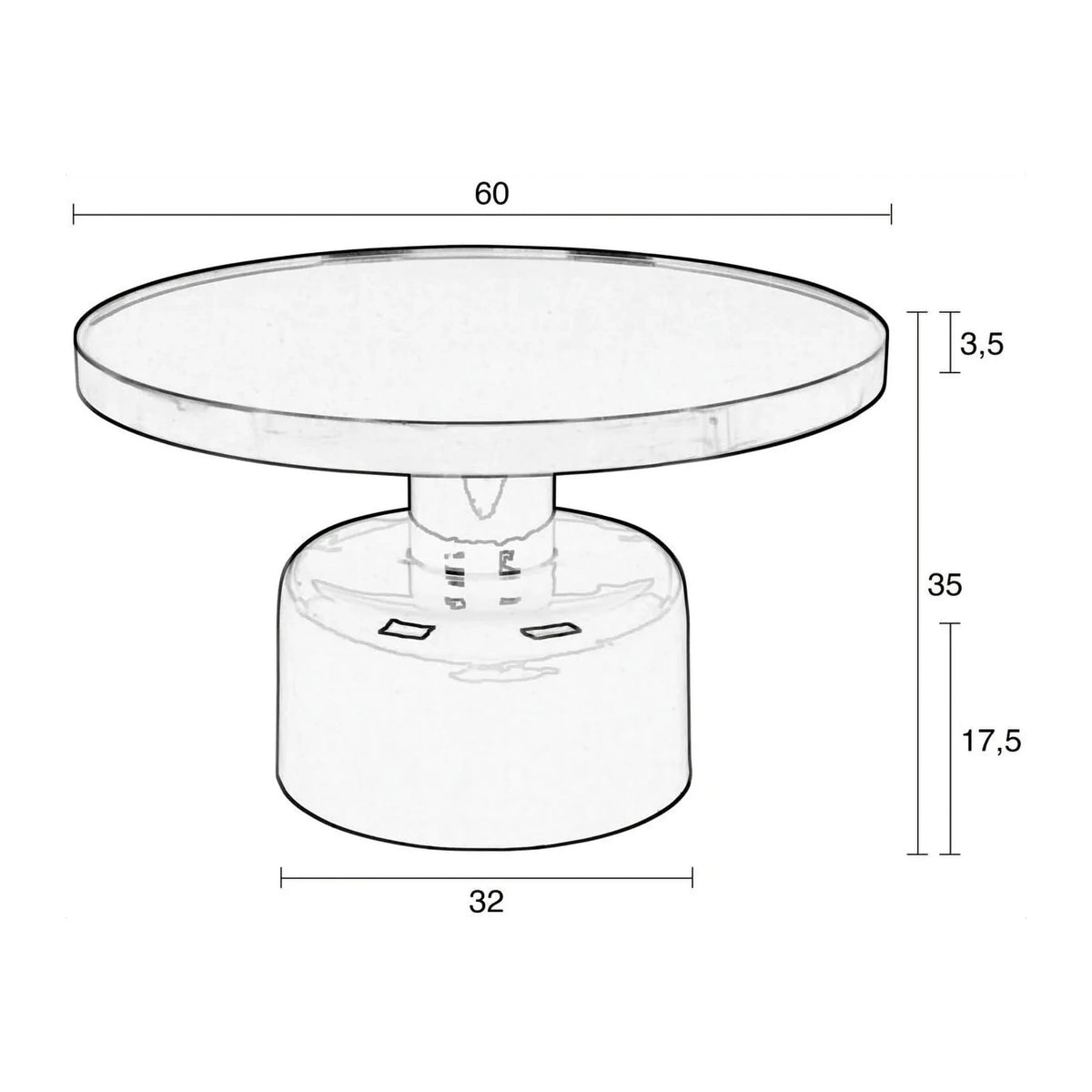 Coffee Table Glam Black Domestica – Dimensions Drawing