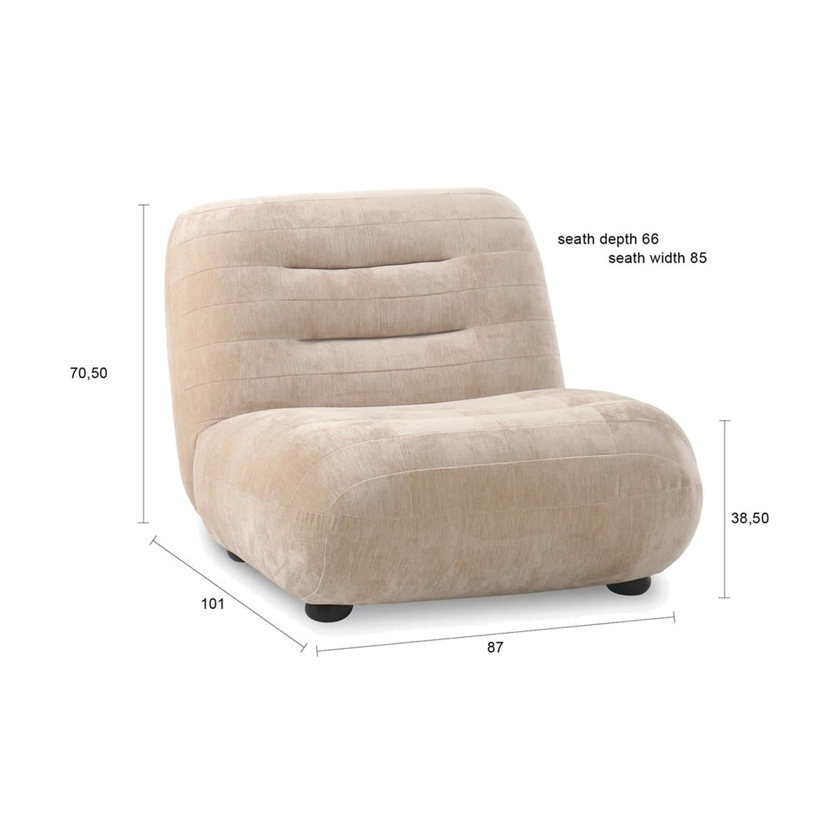 Lounge Chair Wyatt Velours Beige Domestica – Dimensions Drawing