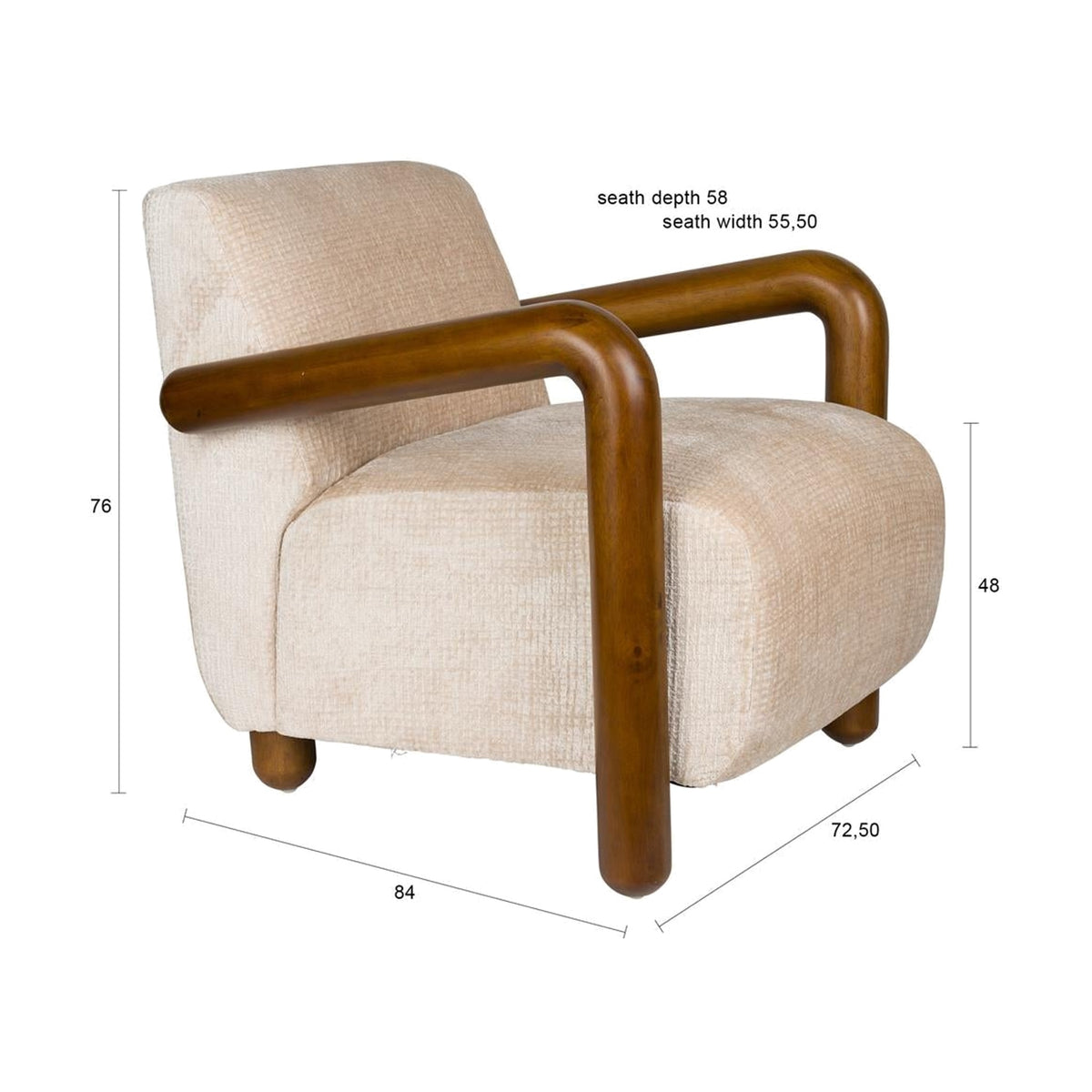 Lounge Chair Robinson Beige Domestica – Dimensions Drawing