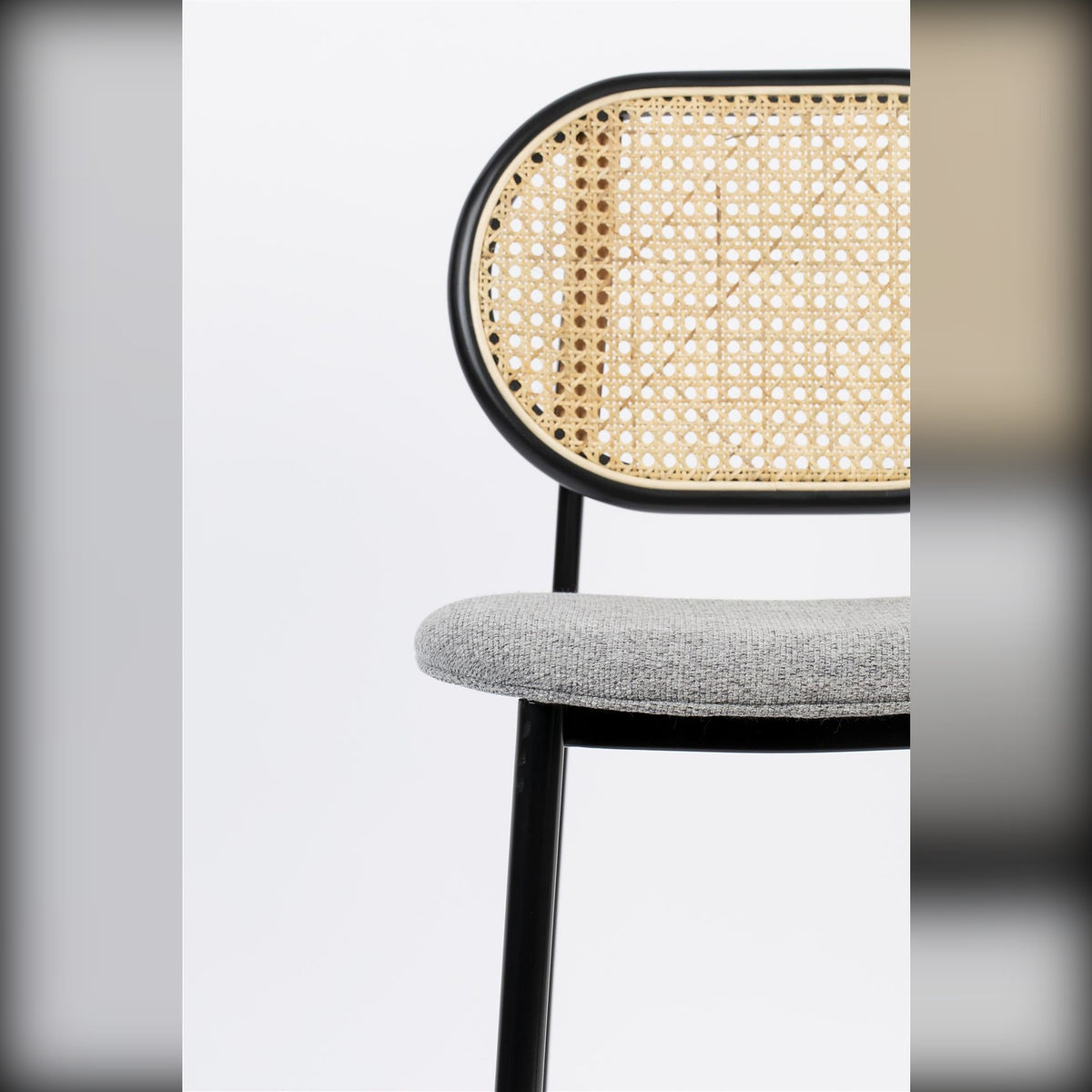 Counter Stool Spike Natural Grey Domestica – Rattan Backrest and Grey Seat Close-up