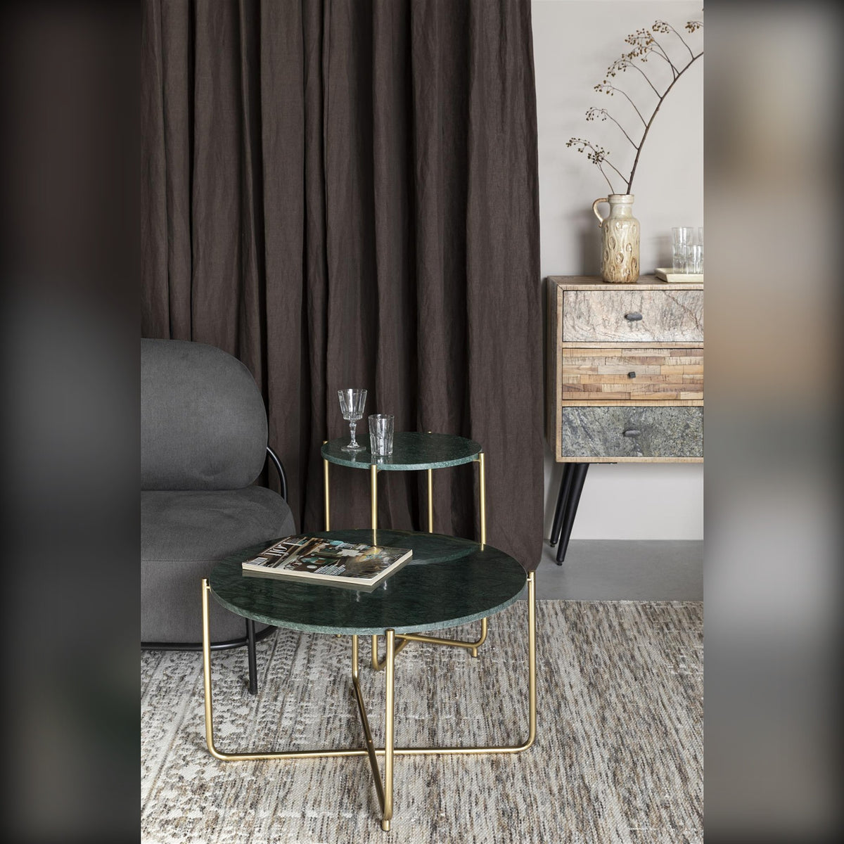 Coffee Table Timpa Marble Green Domestica – Lifestyle – Living Room, Close View