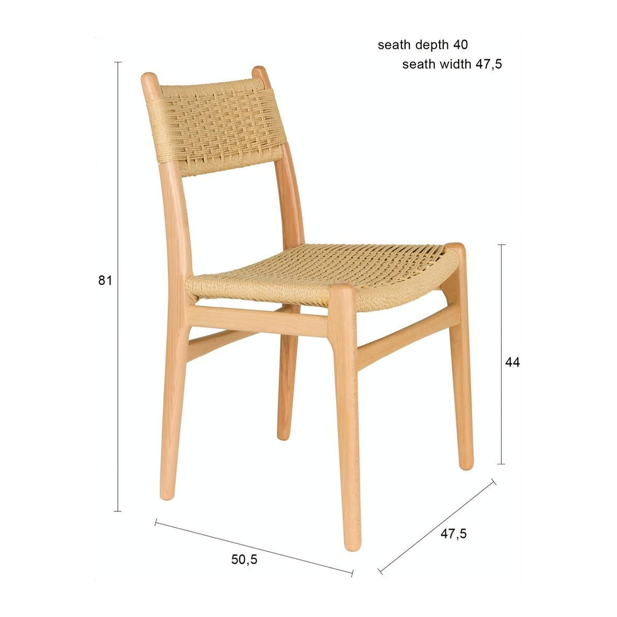 Dining Chair Cecile Natural Domestica – Dimensions Drawing