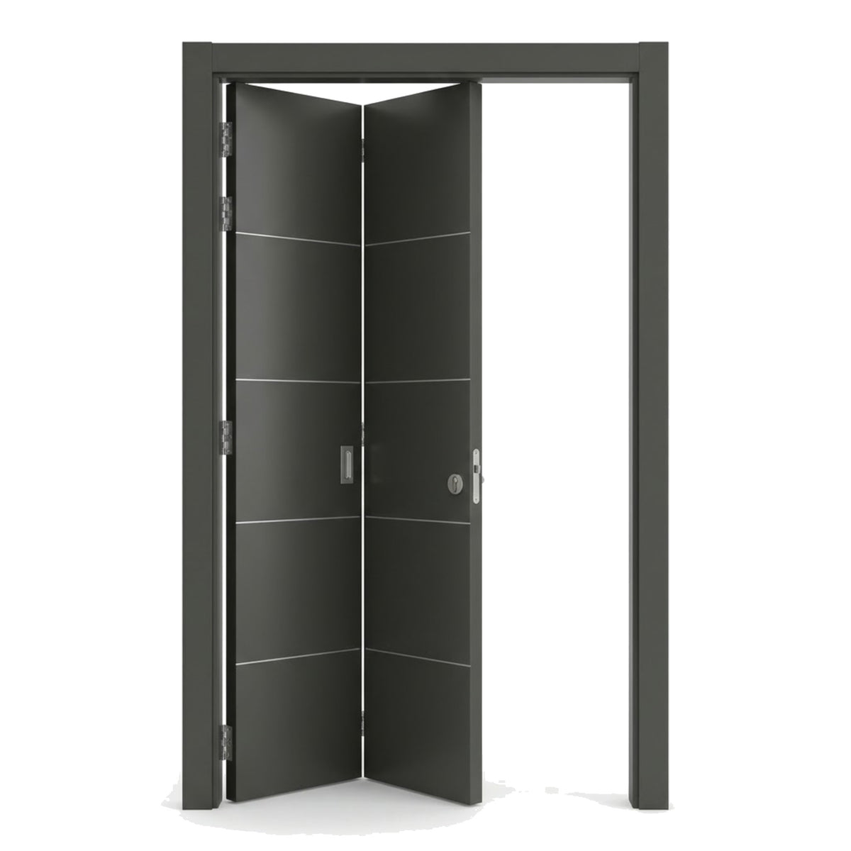 Marie Bi-Fold Door Domestica – Folded Open Angle View (grey)