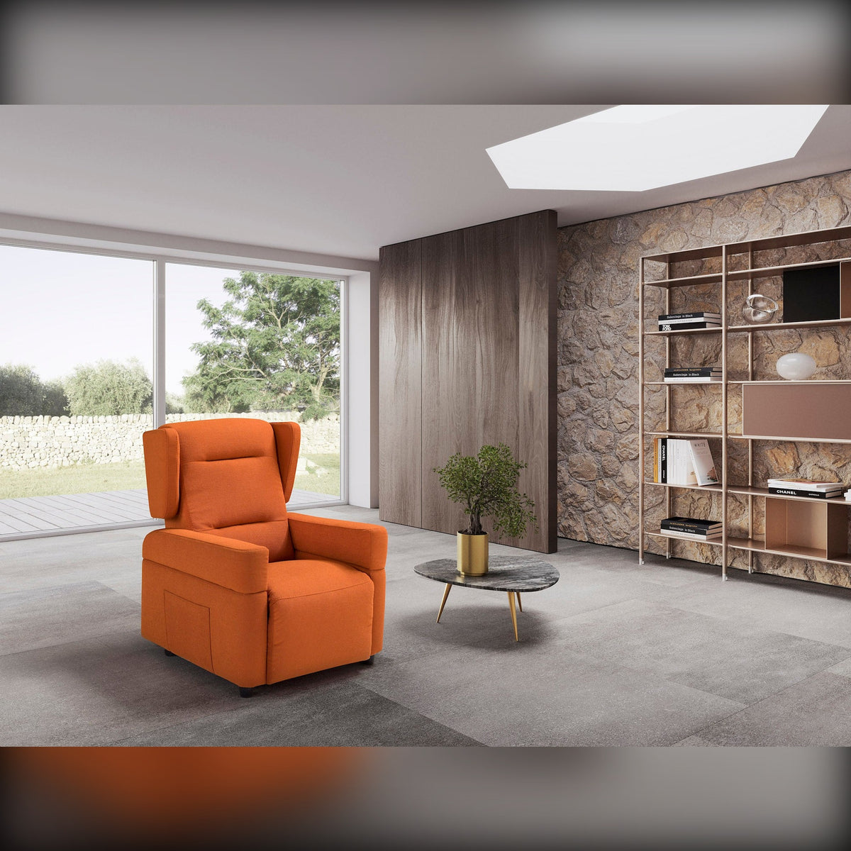 Healthcare Lift Recliner Armchair Bonton Terracotta Domestica – Lifestyle – Living Room with Brick Wall