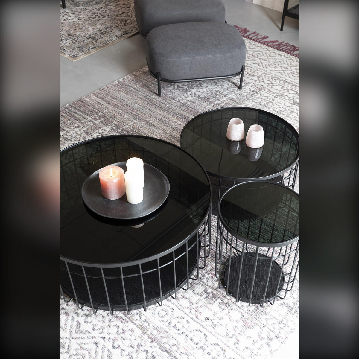 Coffee Table Lance M Black Domestica – Lifestyle – Grouped Tables with Candles, Close View