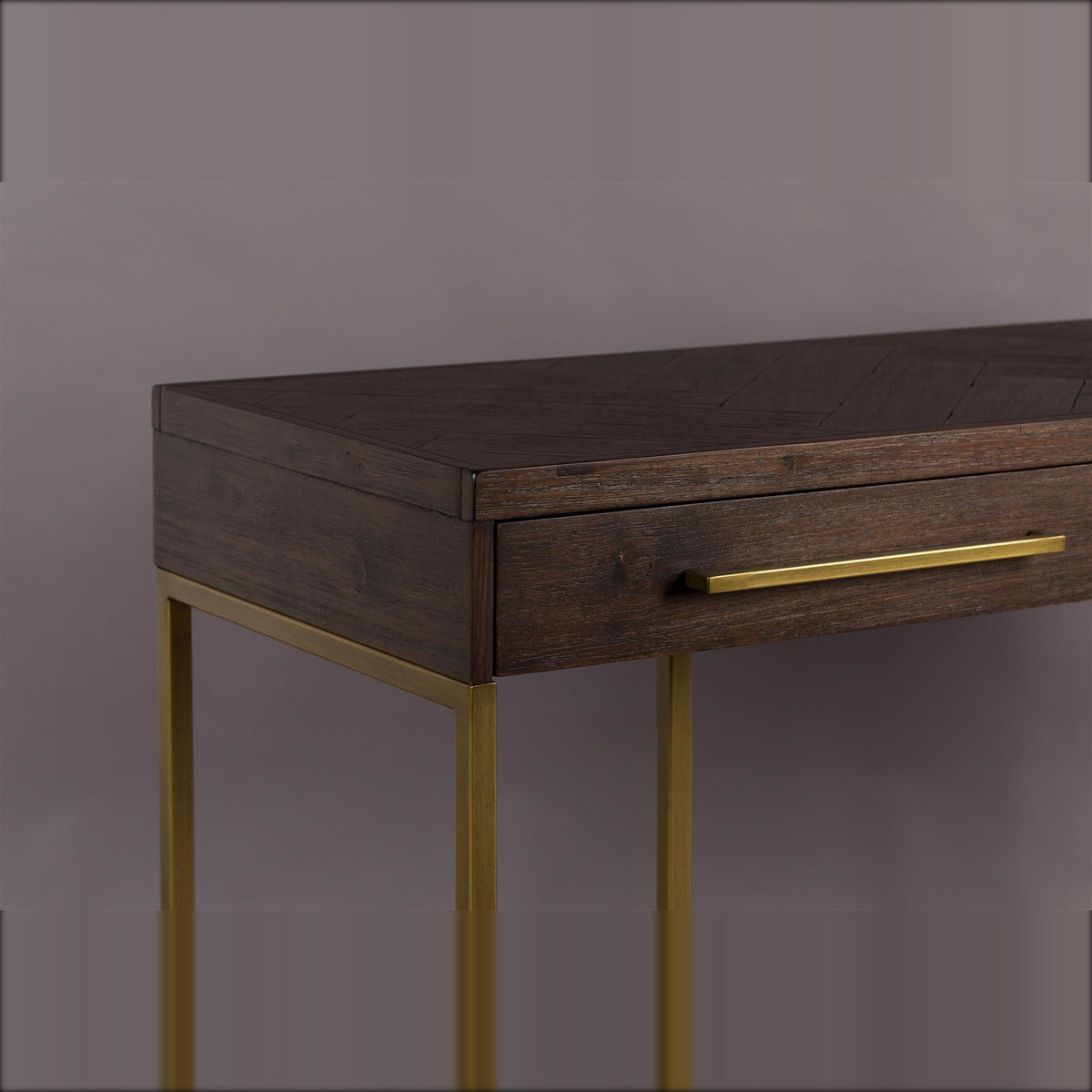 Console Table Class Brown Domestica – Top Edge and Closed Drawer Detail