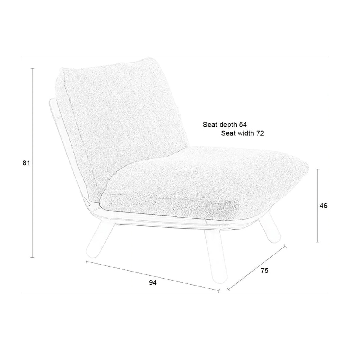 Lounge Chair Lazy Sack Soft Beige Domestica – Dimensions Drawing