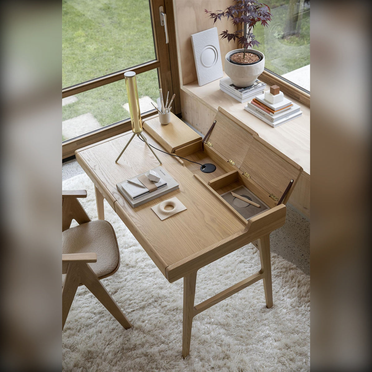 Desk Kaat Natural Domestica – Lifestyle – By a Window with Open Compartment