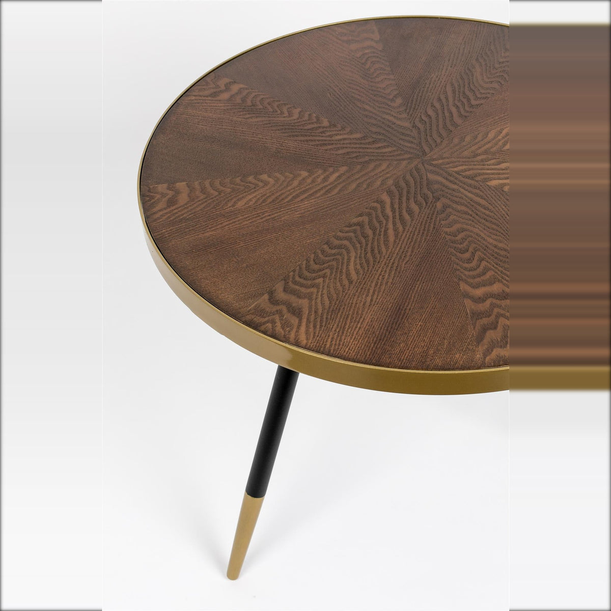 Coffee Table Denise Walnut Gold Domestica – Tabletop and Black and Gold Leg Detail