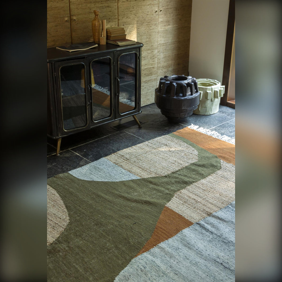 Carpet Pavilion 200x300 Natural Green Brown Domestica – Lifestyle – Living Room with Cabinet