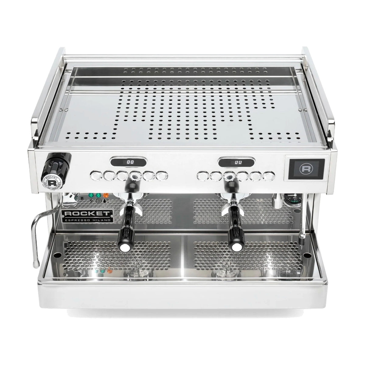Coffee Machine BOXER EVO Stainless Rocket Espresso Domestica – Elevated Front View on White