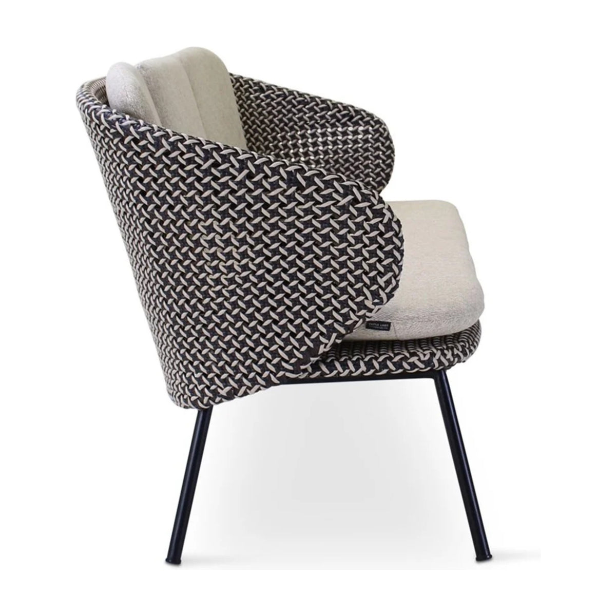 Sofa 3-Seater Modesto Black Alu Oyster Cream Domestica – Single Lounge Chair – Side View on White