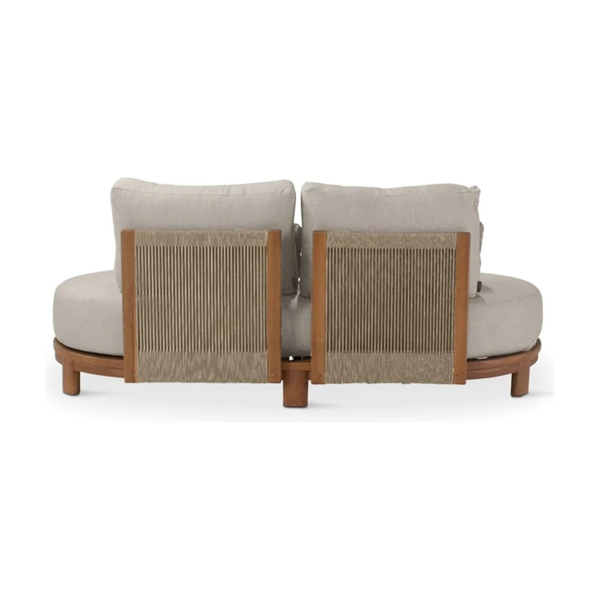 Sofa 2-Seater Ambon Teak Natural Cream Domestica – Back View with Woven Back Panels on White