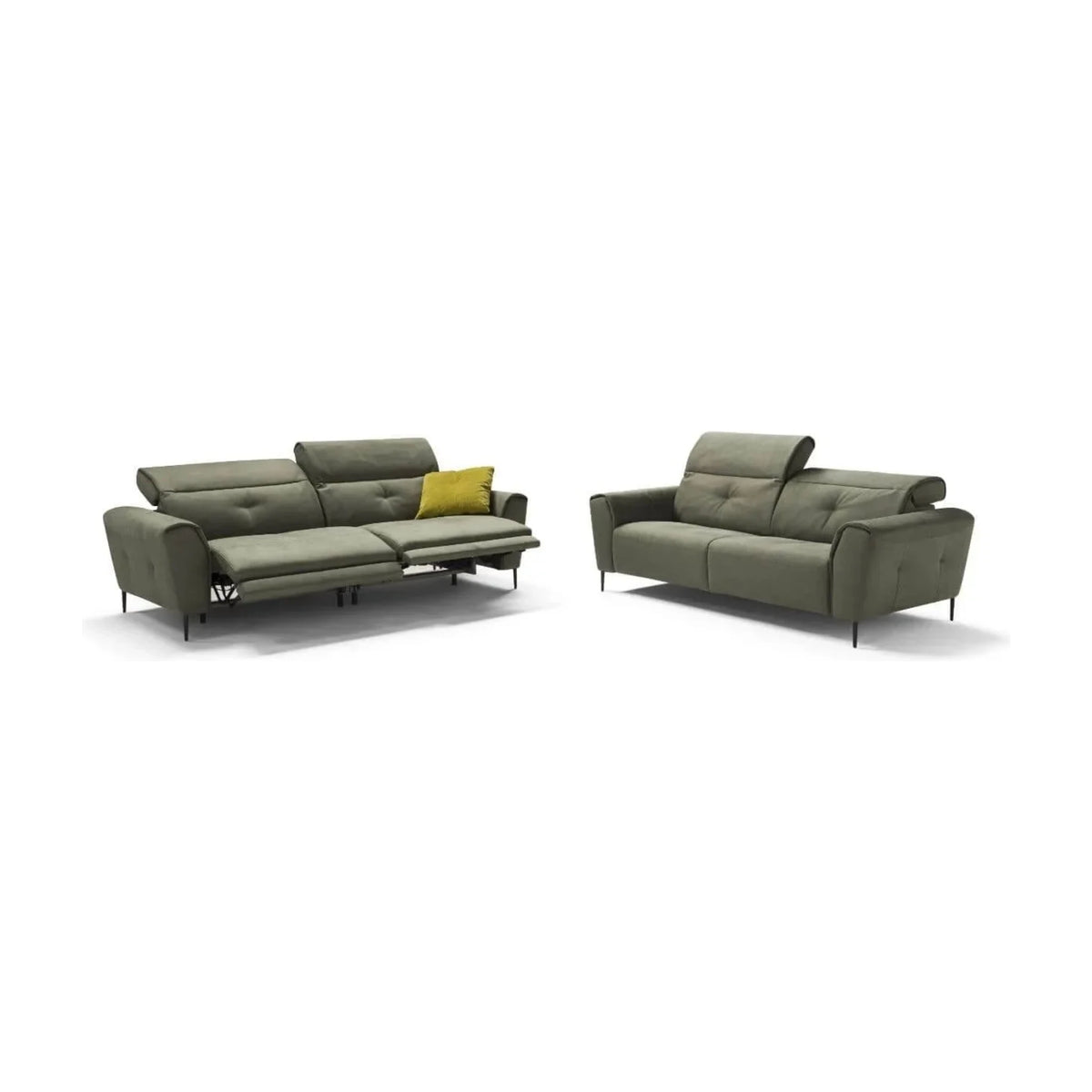 Charles Domestica – Sofa and Loveseat with Headrests Raised and Recliner Extended on White