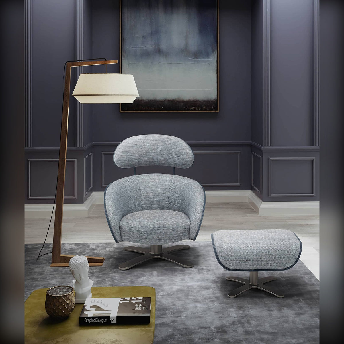 Coconut Domestica – Lifestyle – With Footstool in a Grey Living Room