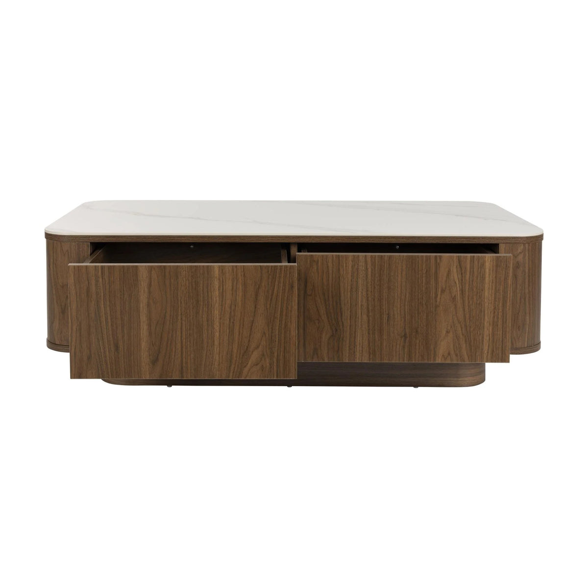 Coffee Table Almira Walnut Domestica – Drawers Open on White