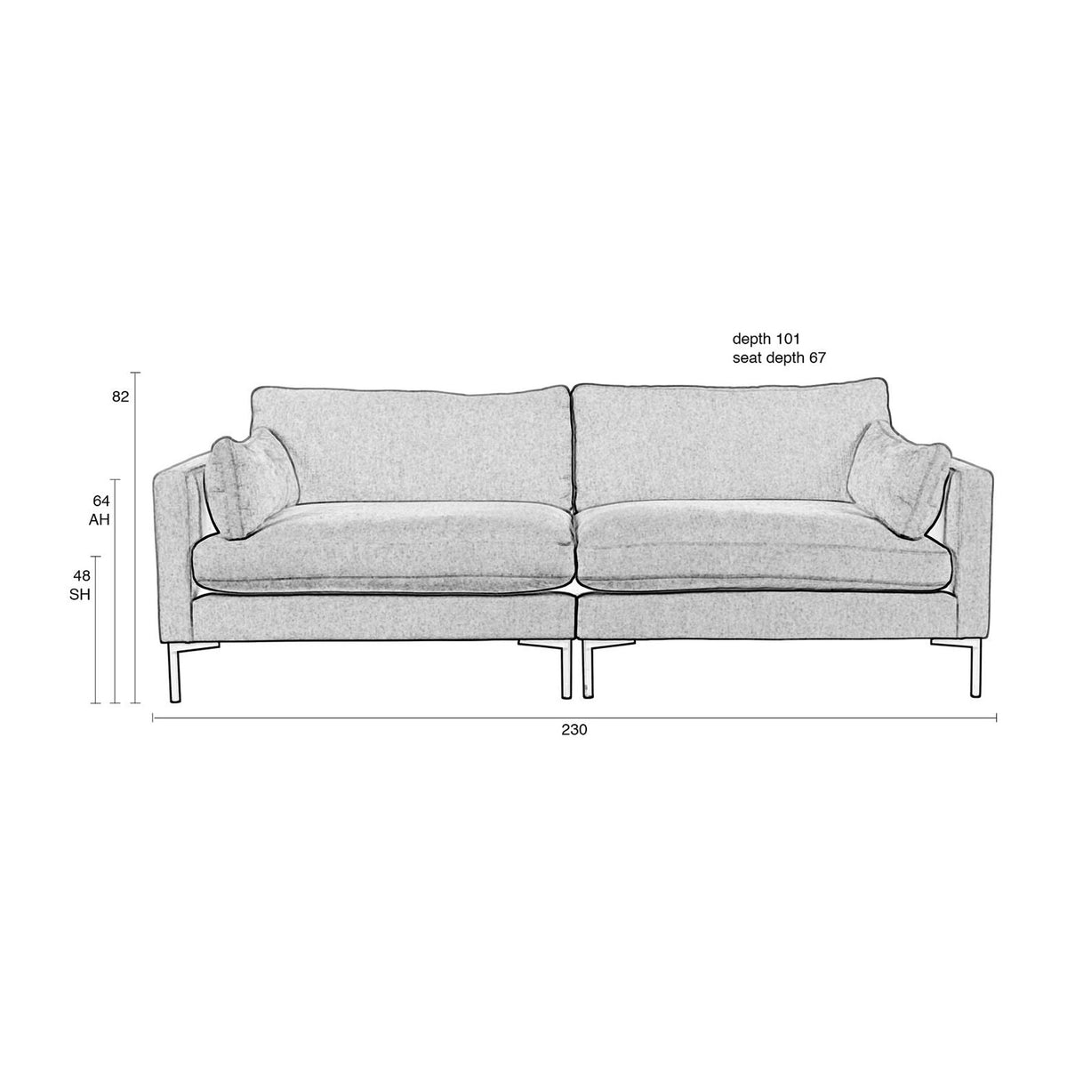 Sofa Element Summer Right Beige Domestica – Complete Summer 3-Seater Dimension Drawing