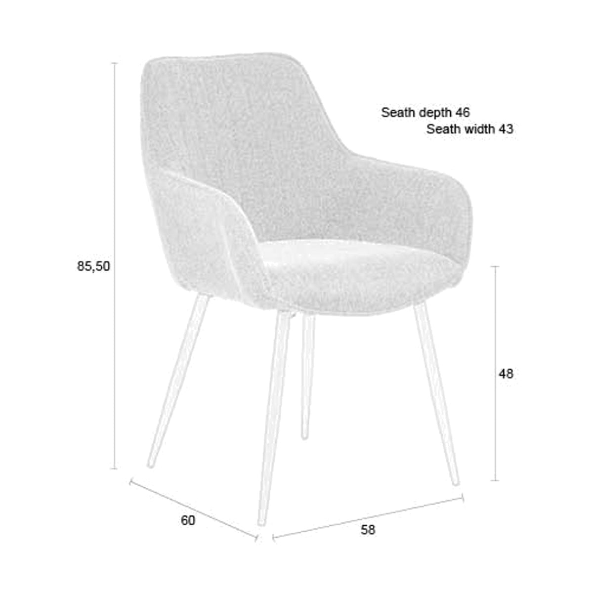 Dining Chair Maud Taupe Domestica – Dimensions Drawing