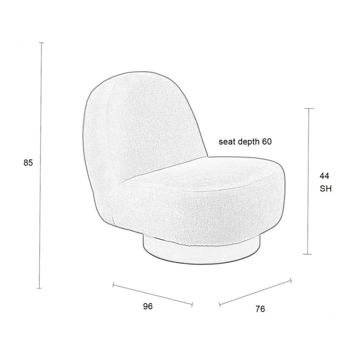 Lounge Chair Eden Moss Domestica – Dimensions Drawing