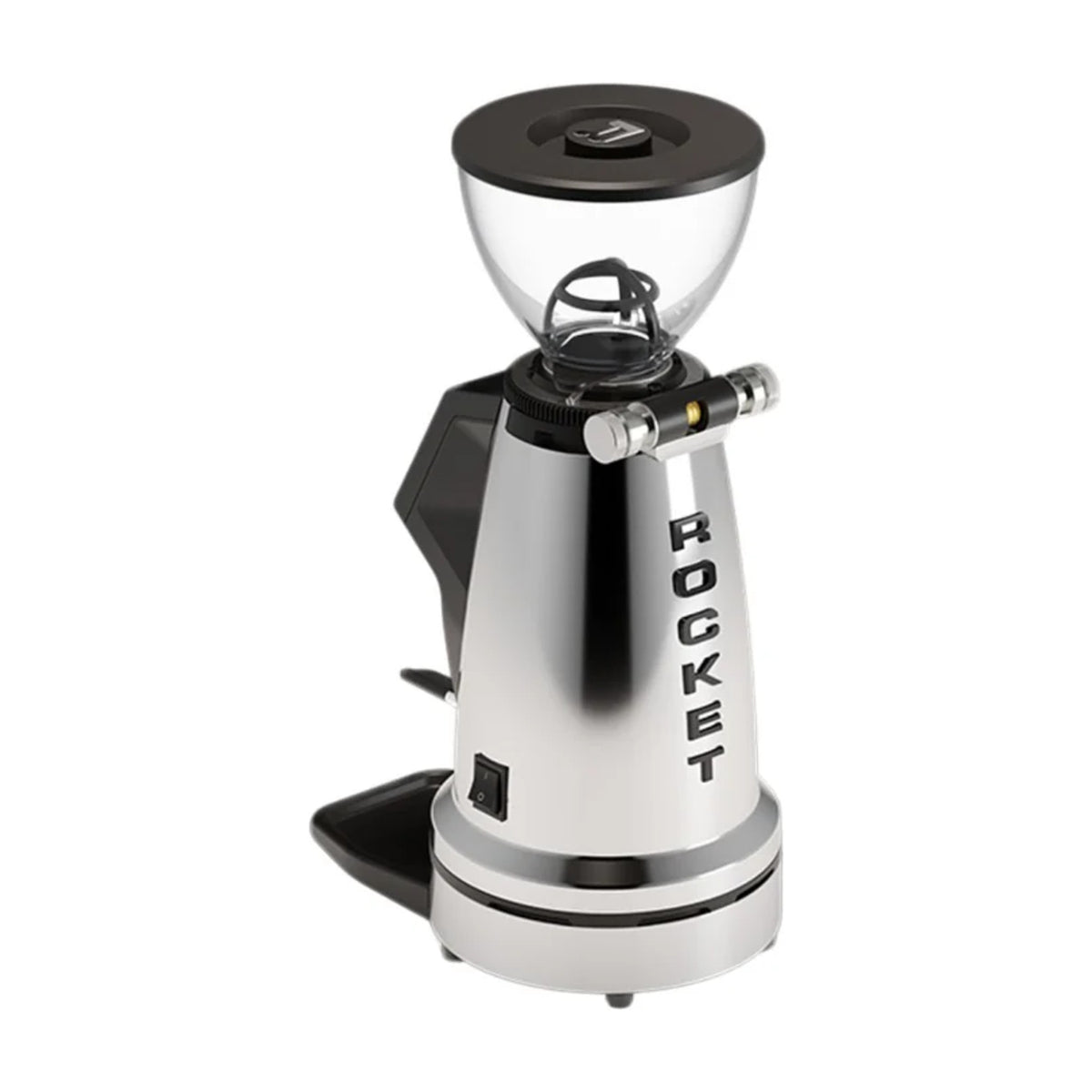 Coffee Grinder Spluga Élite Chrome Rocket Espresso Domestica – Rear Three Quarter View on White