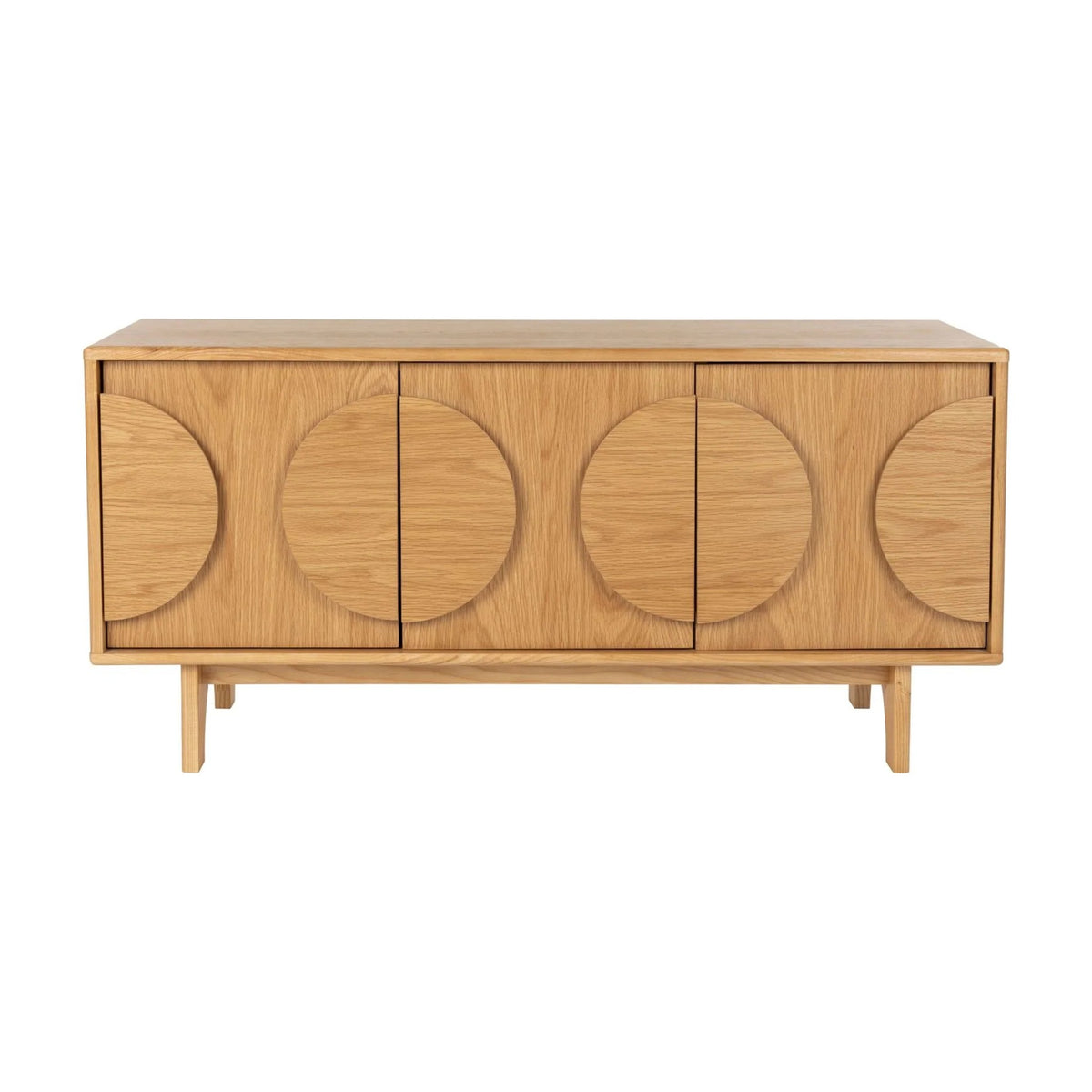 Sideboard Groove 3 Doors Natural Oak Domestica – Front View on White