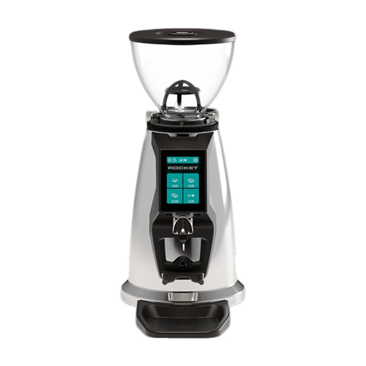 Coffee Grinder Spluga Rocket Espresso Domestica – Chrome, Front View on White