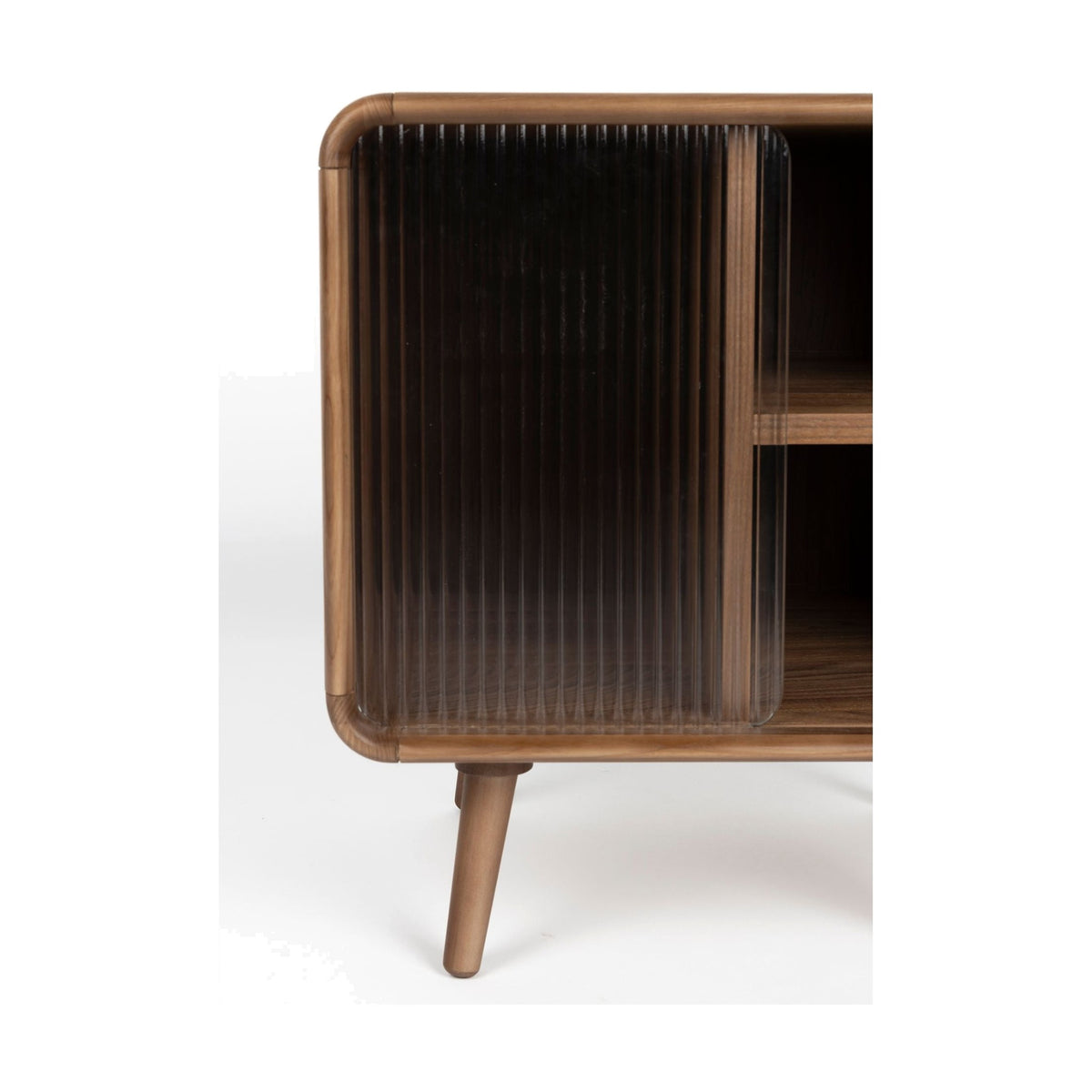 Side Table Rise Walnut Domestica – Fluted Glass Door and Leg Close-up