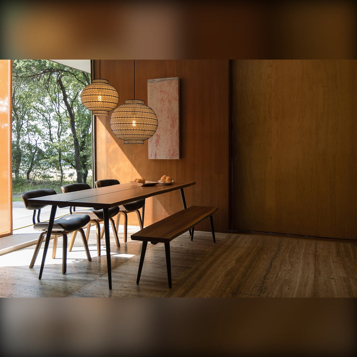 Dining Chair Blackwood Walnut Domestica – Lifestyle – Dining Room with Pendant Lamps