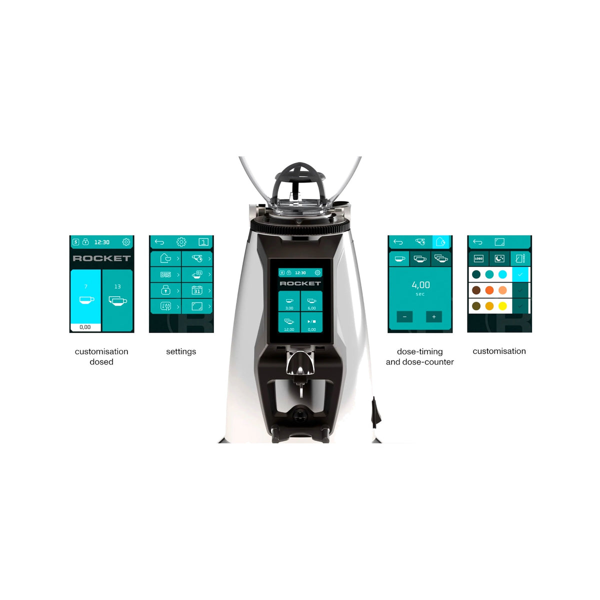 Coffee Grinder Spluga Élite Chrome Rocket Espresso Domestica – Touchscreen Interface Screens