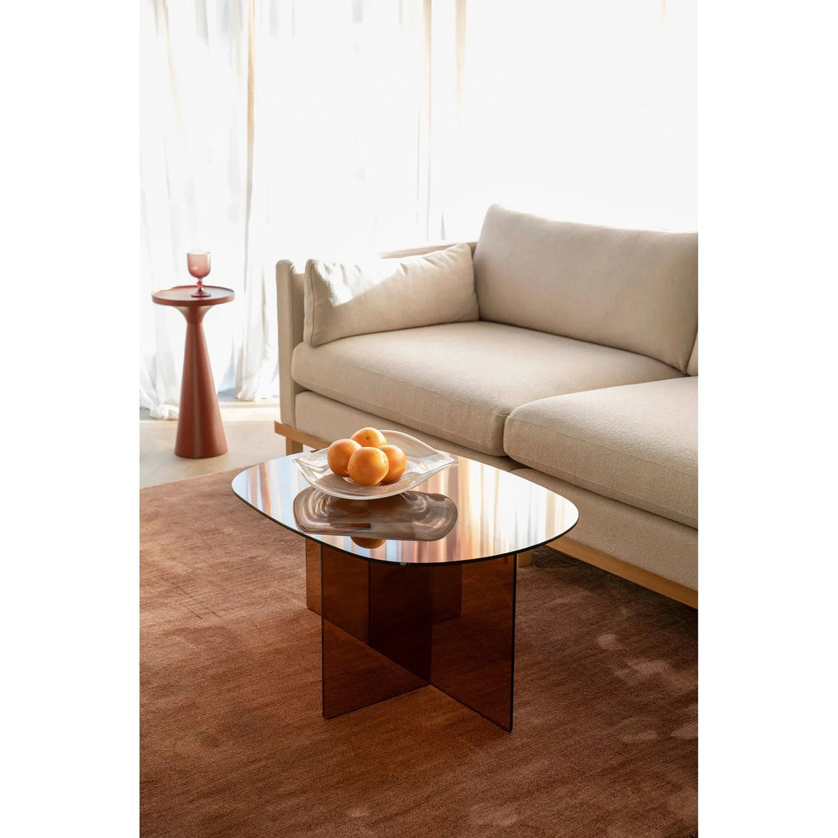 Coffee Table Linea Brown Domestica – Lifestyle – In Front of a Beige Sofa