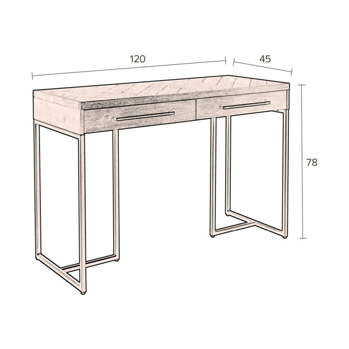 Console Table Class Brown Domestica – Dimensions Drawing