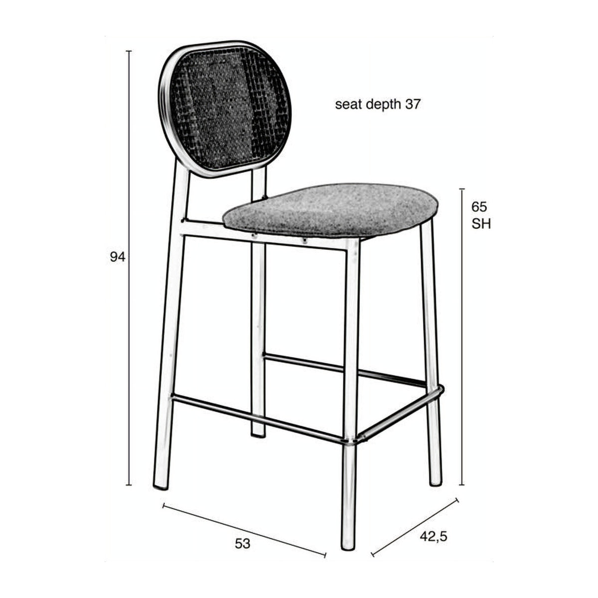 Counter Stool Spike Natural Grey Domestica – Dimensions Drawing