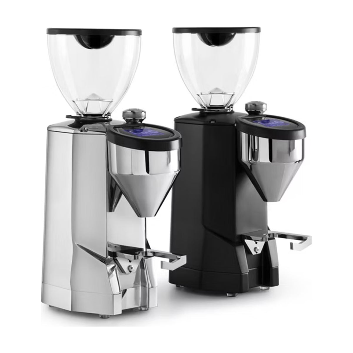 Coffee Grinder Super Fausto Rocket Espresso Domestica – Silver and Matte Black Versions on White