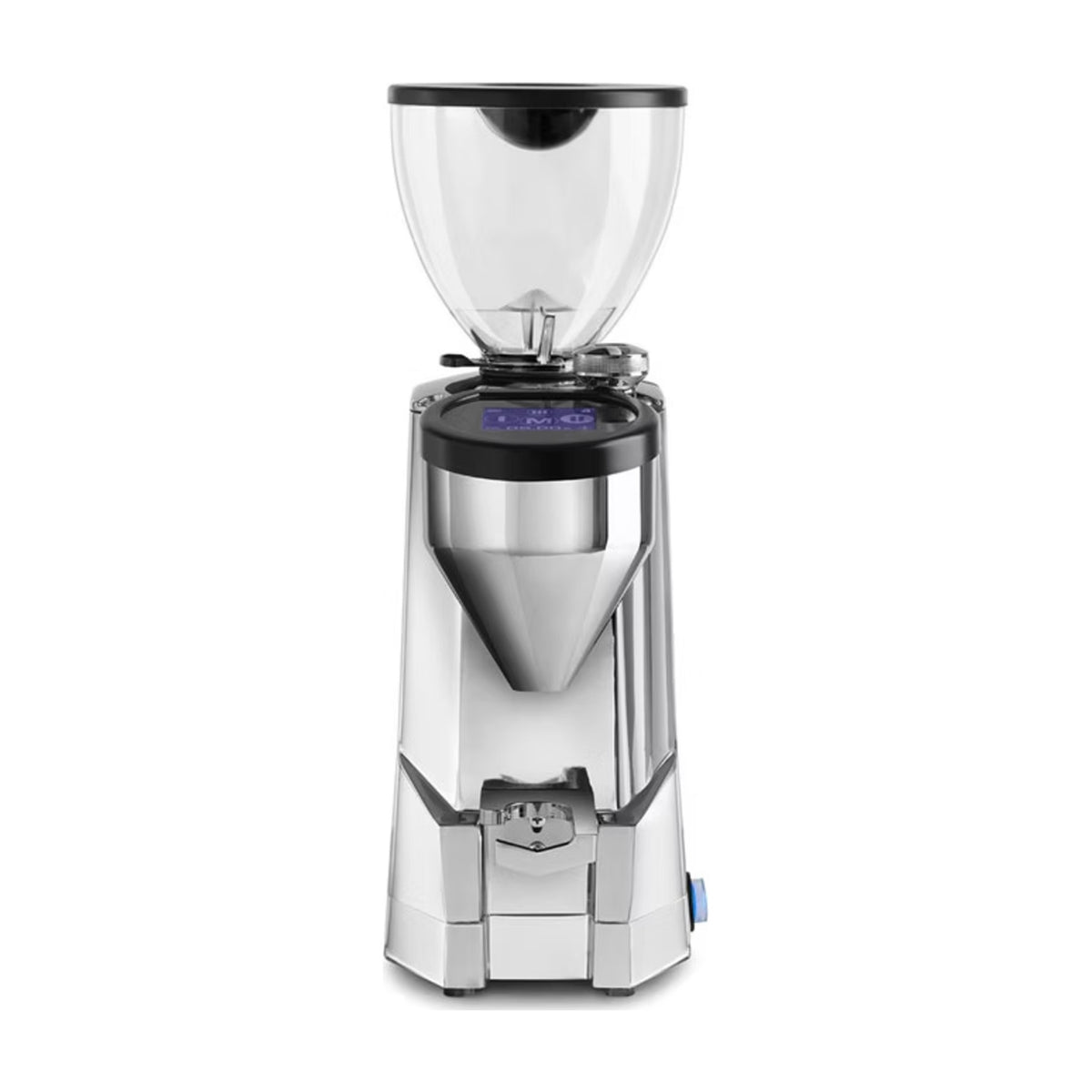Coffee Grinder Super Fausto Rocket Espresso Domestica – Polished Silver Version, Front View on White