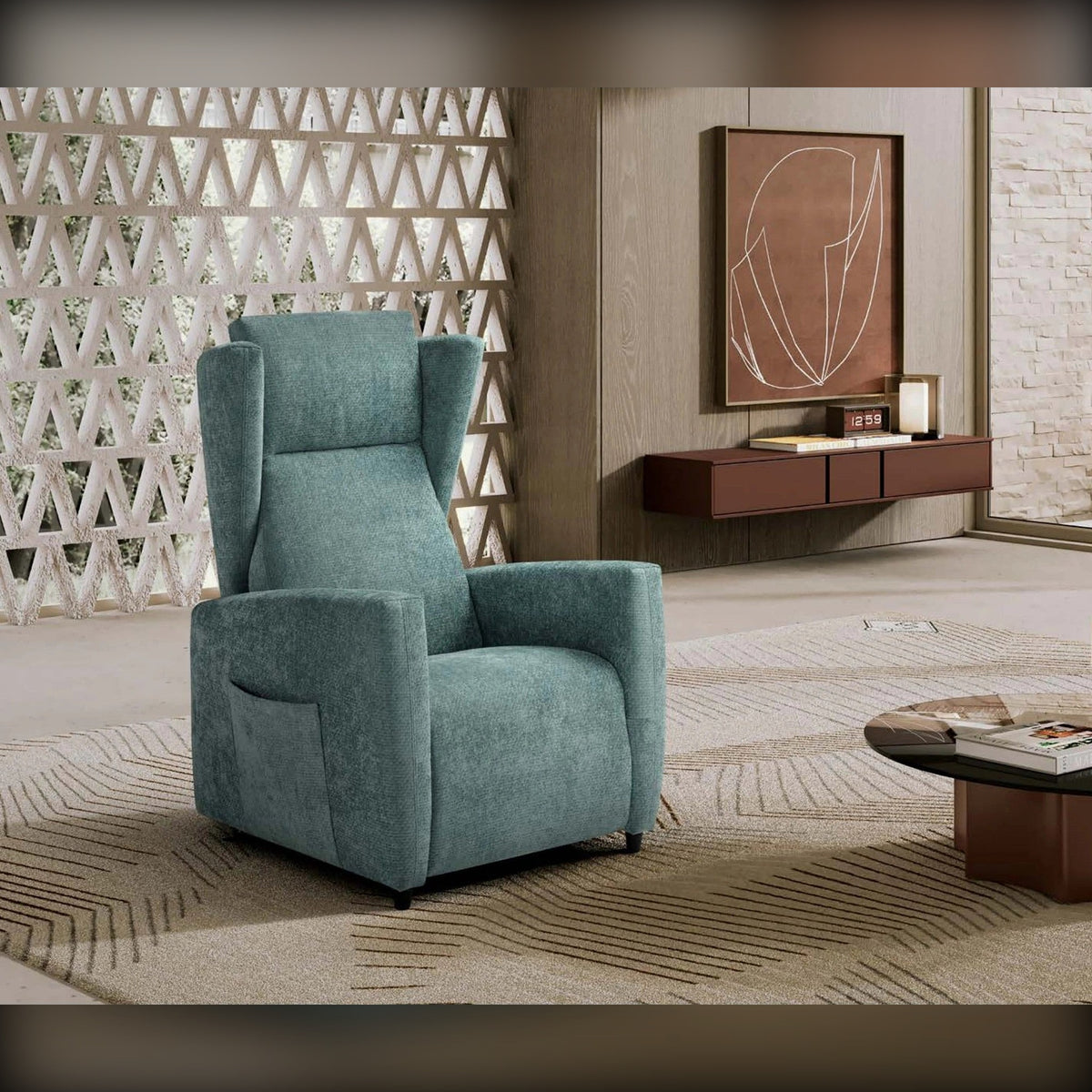Lift Recliner Armchair Orson Light Blue Domestica – Lifestyle – In a Living Room