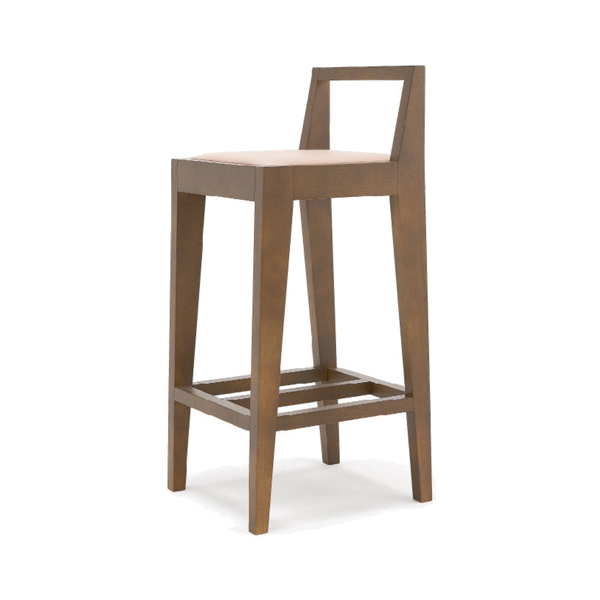 Malmo Egoitaliano Domestica – Bar Stool in Walnut-Finish Ash, Three Quarter View on White