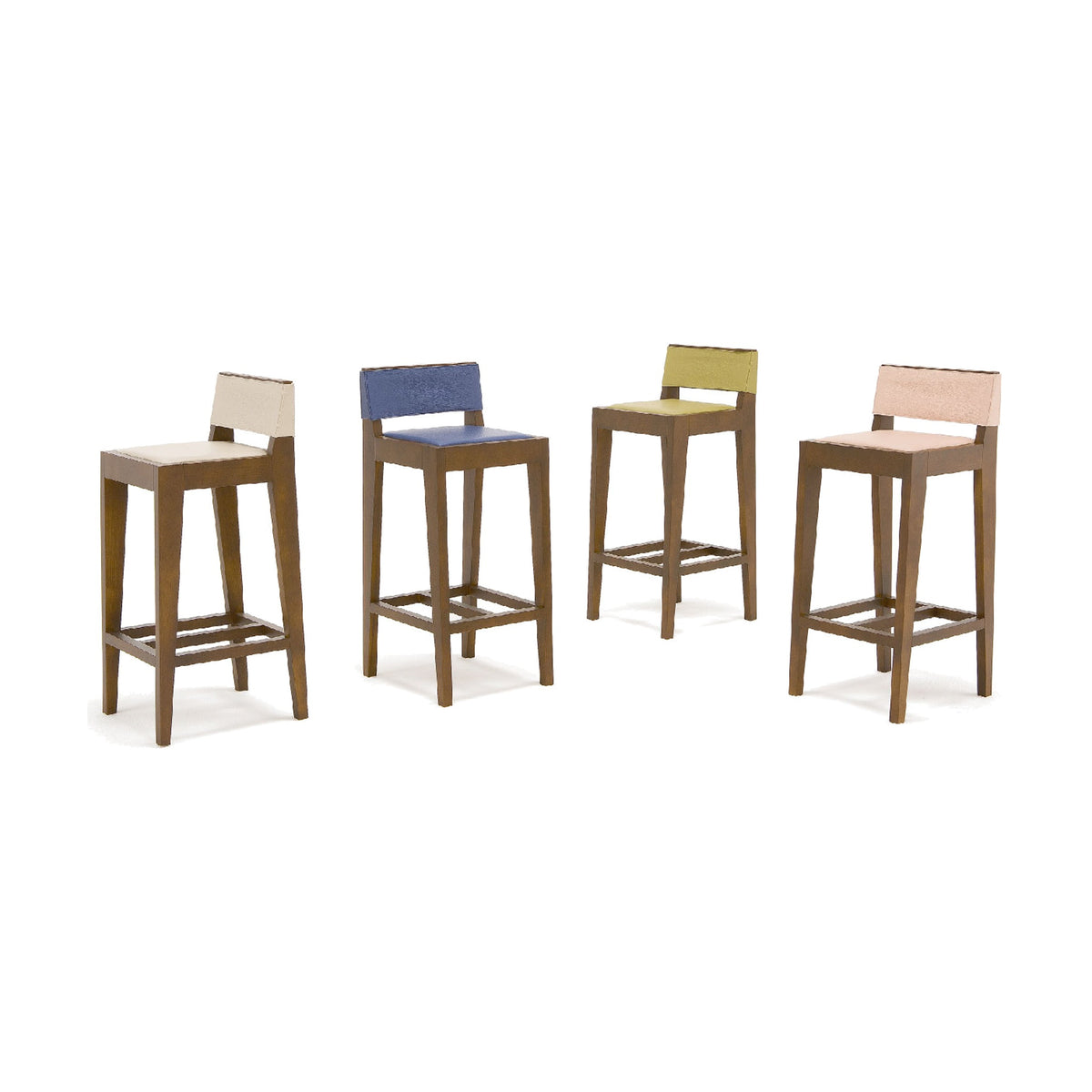 Malmo Egoitaliano Domestica – Four Bar Stools with Different Coloured Seats and Backrests on White