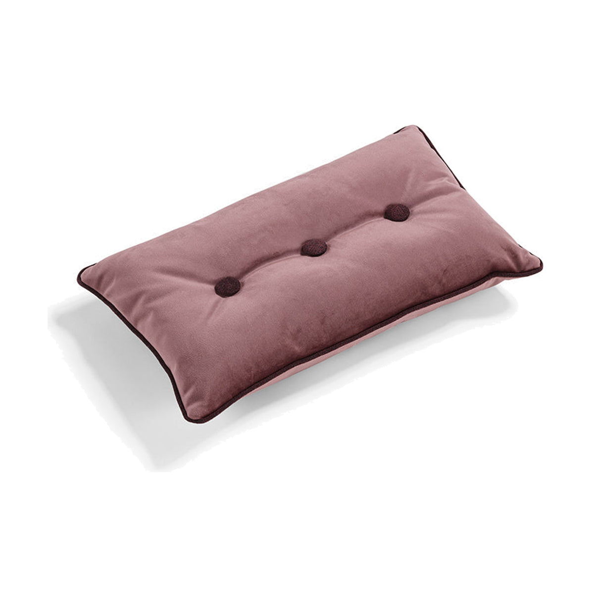 Buttons Egoitaliano Domestica – Rectangular Cushion in Dusty Pink with Three Buttons on White