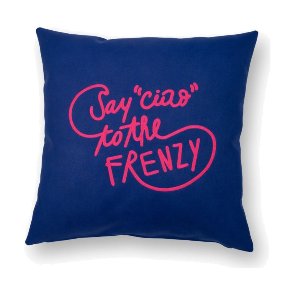 Tag Egoitaliano Domestica – Square Cushion with Fluorescent Embroidery on White