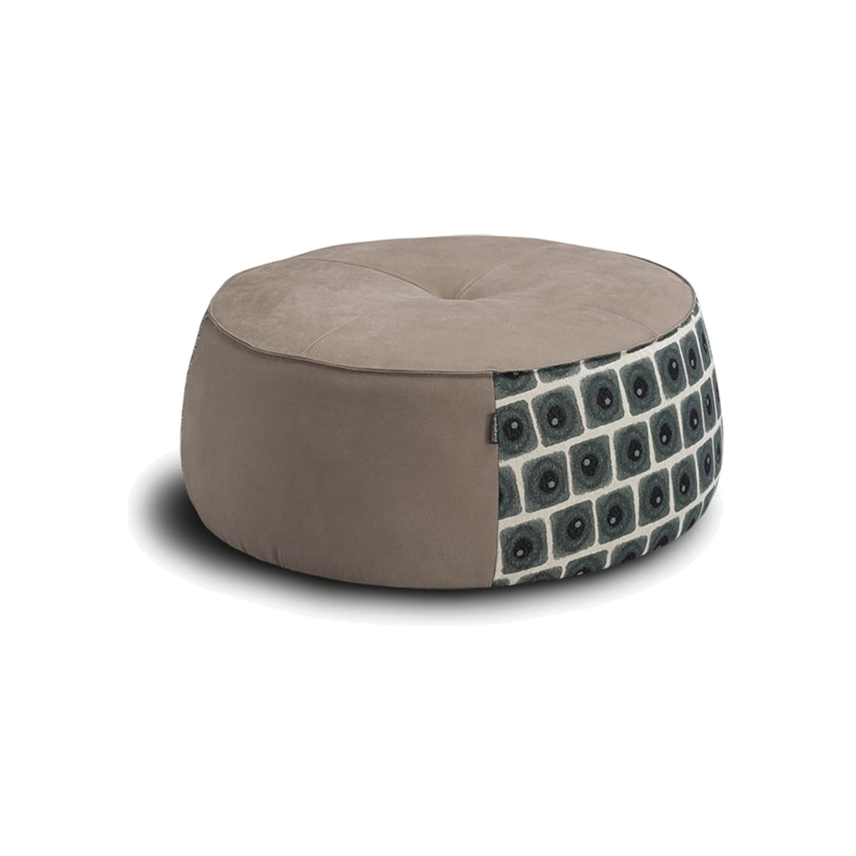 Cakepop Egoitaliano Domestica – Round Pouf in Taupe with Patterned Fabric Panel on White
