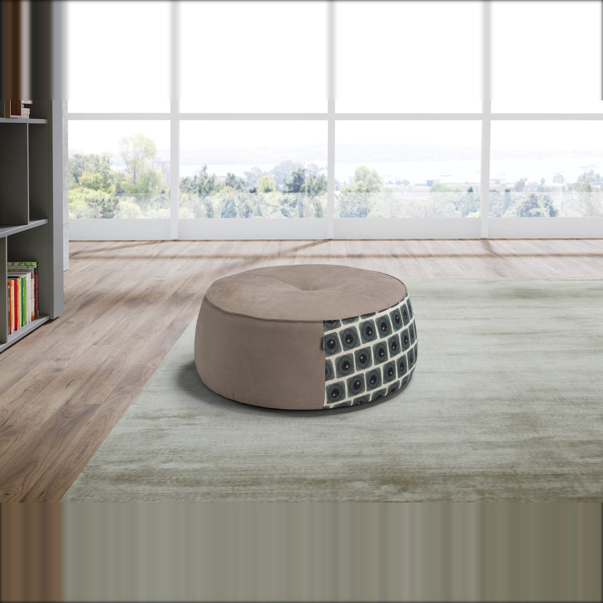 Cakepop Egoitaliano Domestica – Lifestyle – Round Pouf in a Living Room with Garden View