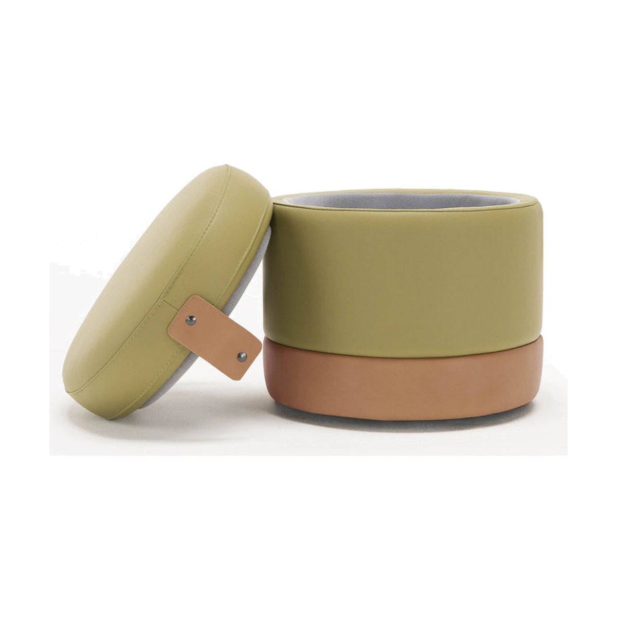 Tonder Egoitaliano Domestica – Storage Pouf in Green with Lid Open on White