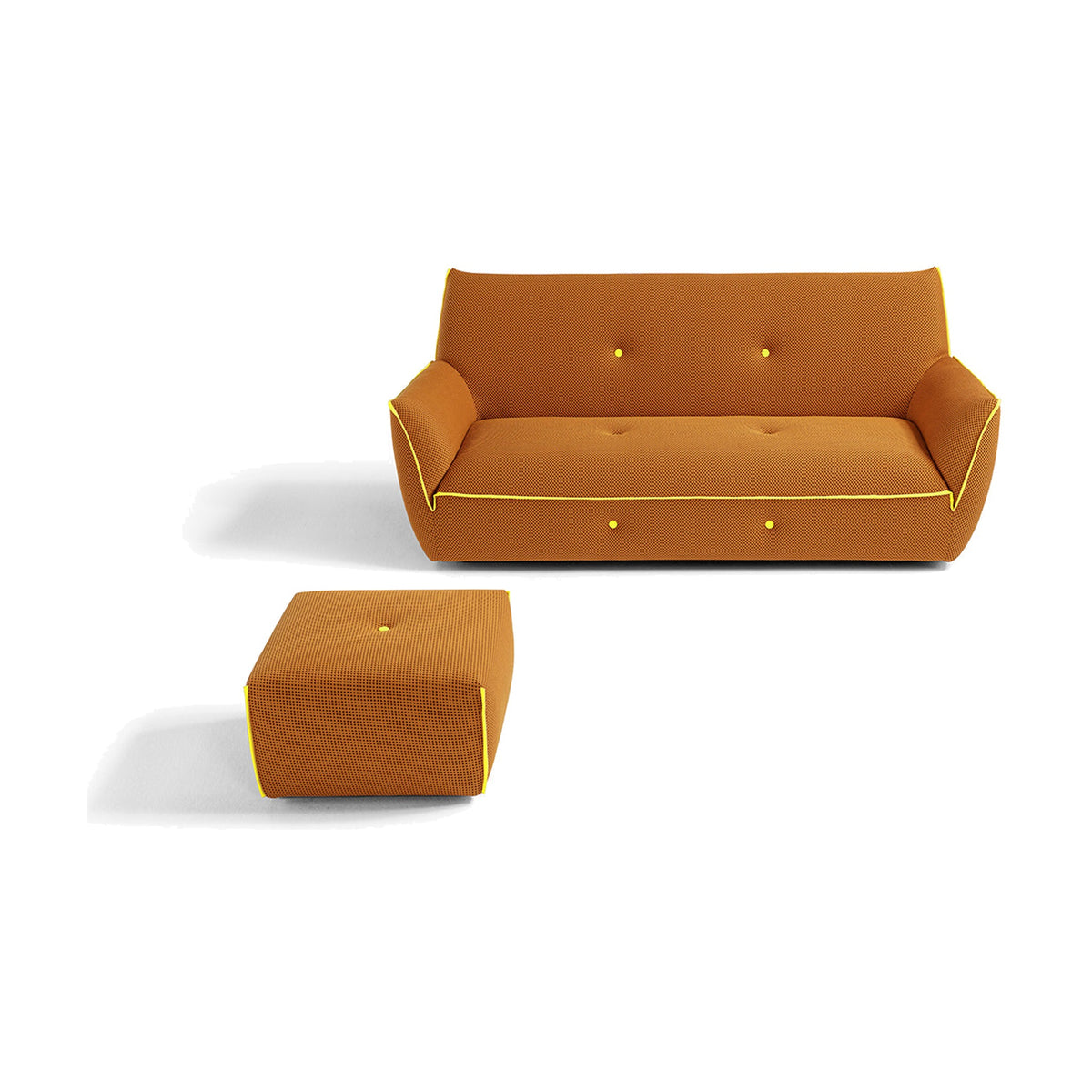 Yuki Egoitaliano Domestica – Orange Pouf with Matching Yuki Sofa on White