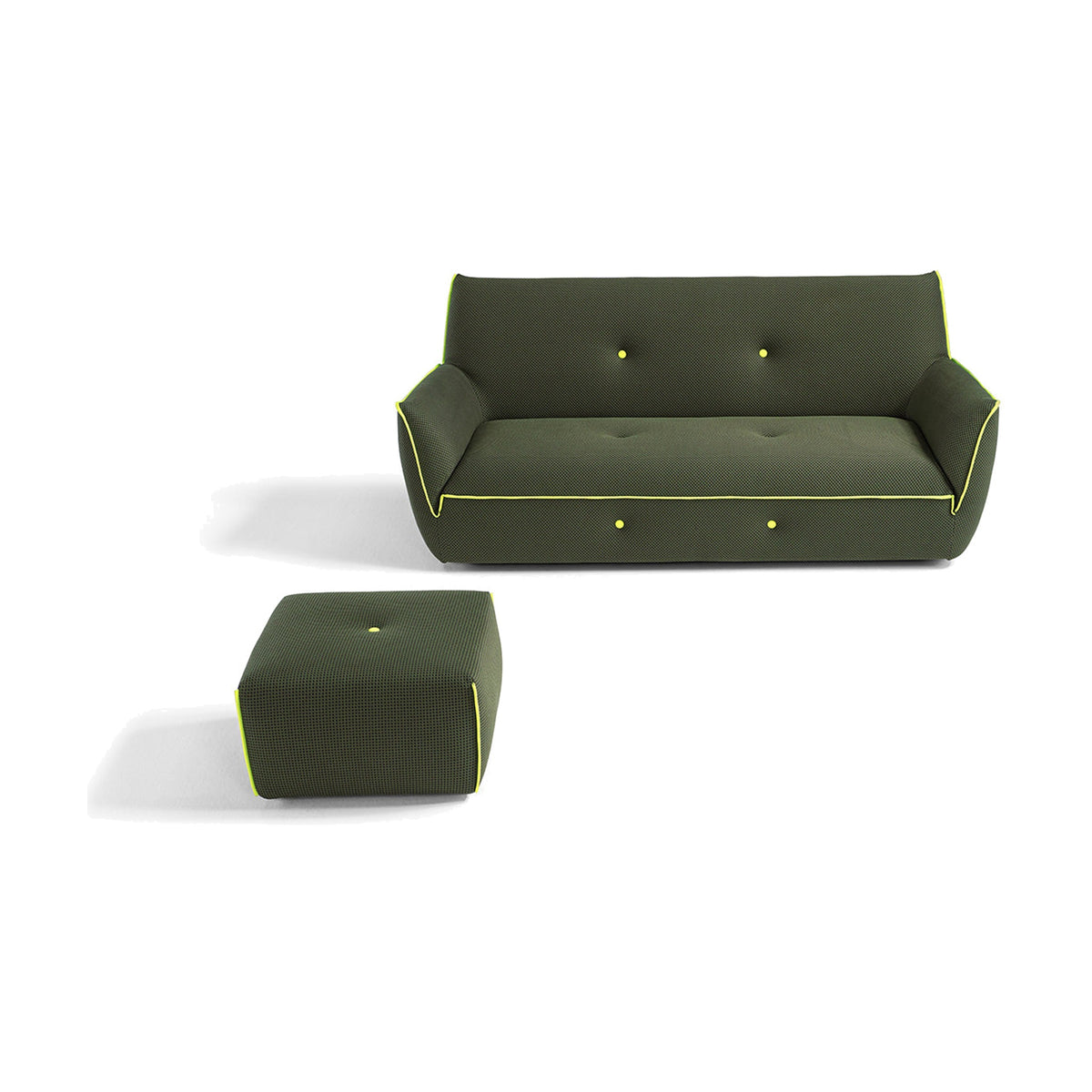 Yuki Egoitaliano Domestica – Dark Green Pouf with Matching Yuki Sofa on White