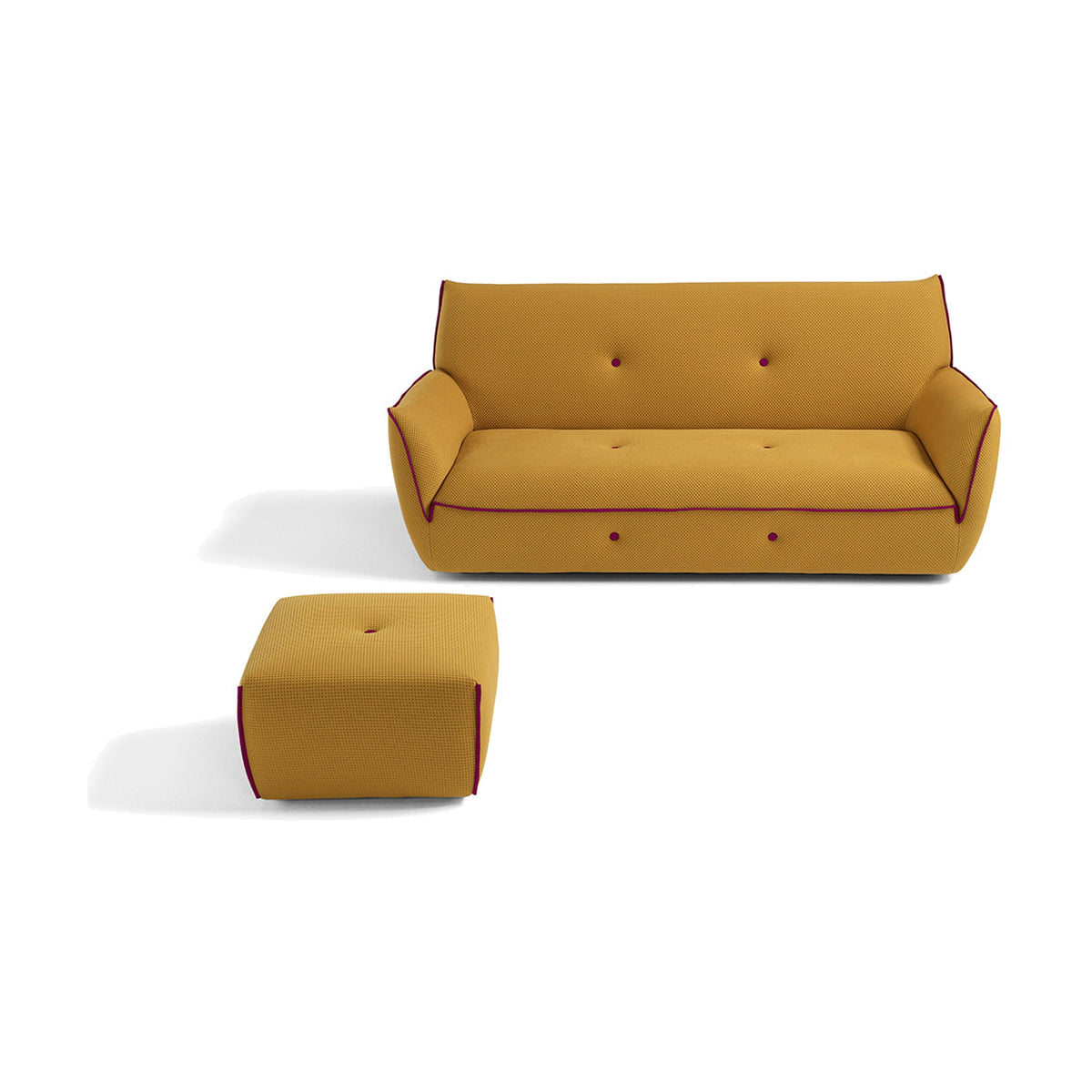 Yuki Egoitaliano Domestica – Mustard Yellow Pouf with Matching Yuki Sofa on White